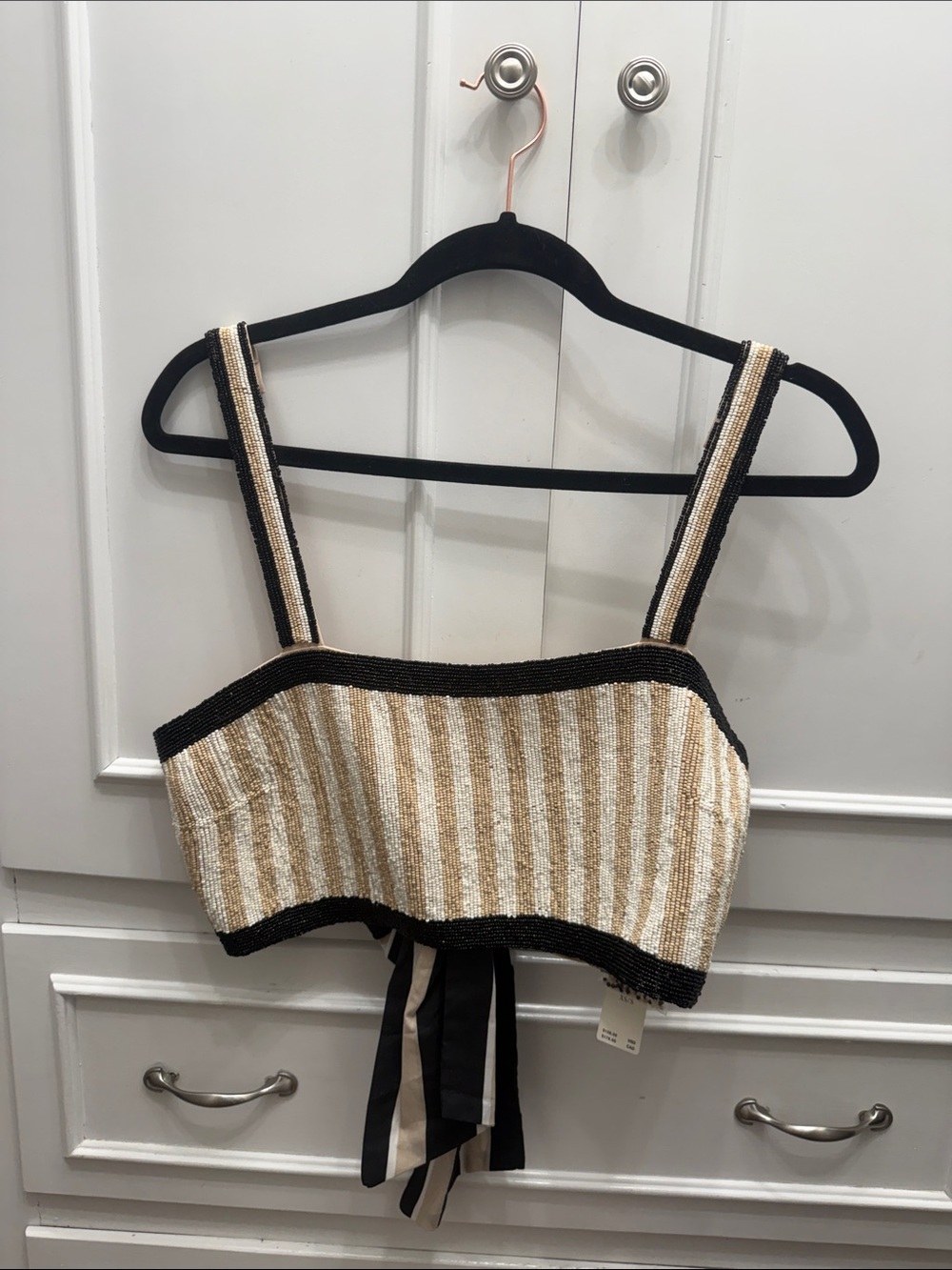 Anthropologie Striped Cropped Tank in Cream and Black with Gold Accent